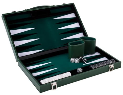 Engelhart - 250530 - Backgammon de Luxe 18 Zoll - Hochwertige Materialien - Kunstleder, spezielle Filz-Einlage - Würfel und Perlensteine + 2 Würfelbecher