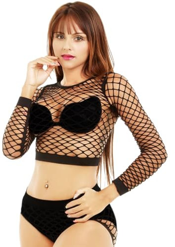 FUIPVGI Vestido Babydoll Elástico Lencería Rejilla Mujer Top De Malla para Mujer Ropa Interior Atractivo de Malla Elástico Camisón Malla Transparente Top Corto De Malla, Talla única (Negro) (Negro)
