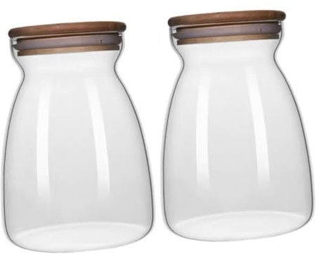 CIYODO 2stücke Glas Lagerung Container Mit Holzdeckel Für Küche Vorratsbehälter Aus Glas Für Nüsse Müsli Tee Haushaltsbedarf Verschlussdose Mit Guter Dichtung