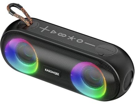 KASOHQEE Portable Bluetooth Speaker with RGB Lights, 20W Loud Stereo Sound, IPX6 Waterproof, 20H Playtime, Wireless Speakers for Travel, Sport, Party, Outdoor, Shower