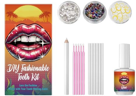 Teeth Party Decorations, Charming Tooth Jewelry, Tooth Gems for Women, Crystal Tooth Gems Kit, Stylish Teeth Jewelry, Tooth Jewels Application Kit for Women Girlfriend Mother Wife, 6.5x3.5x10.3cm