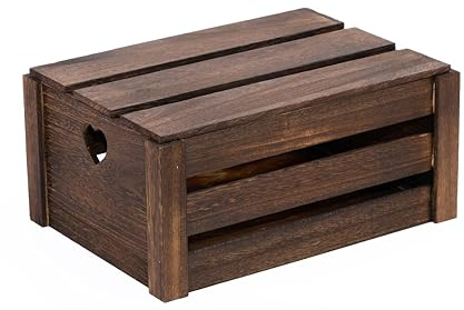 Wickerfield Lovely Wooden Crate with Heart Handles and Lid for Home Storage Office Collection and Window Retail Display Tray Gift Hamper (Brown, Large)
