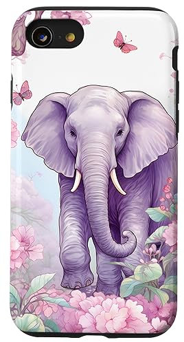 Hülle für iPhone SE (2020) / 7 / 8 Elefant, niedlicher Elefant, rosa Blumen, Mädchen
