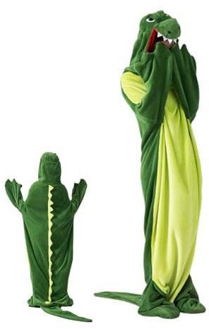 Generisch Cosplay Pyjamas,Pyjamas Tier, Plüsch-Krokodil-Nachtwäsche mit Kapuze, Kuschelige Flanell-Kuscheldecke, niedliche Krokodil-Tierkostüme, weich für Kinder und Erwachsene