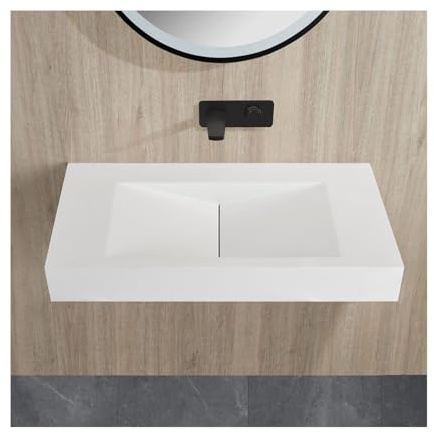 Fino Stone Burgos Matt White Sloped Wall Hung Basin – 900mm Luxury with Flat Side Storage for a Modern Designer Bathroom Experience