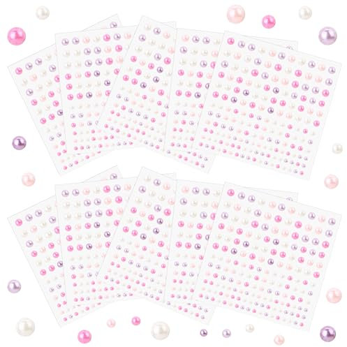 Naler 1650 Stück Perlen Selbstklebend DIY Halbperlen Selbstklebend 10 Blatt 3/4/5/6mm für Halskette Armbänder Basteln Make-up Nägel Dekorieren Hochzeit Kleidung Schmuckherstellung DIY Handy
