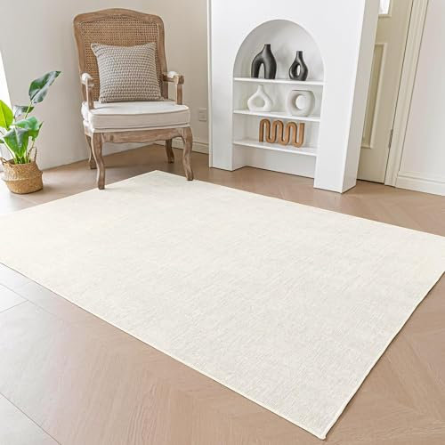 Evitany Teppich Klein 60x90cm,Moderne Kurzflor Teppich Schlafzimmer,Weich Creme Teppiche,Kuscheliger Teppiche Waschbare Wohnzimmer,Chenille & Rechteckig,Creme