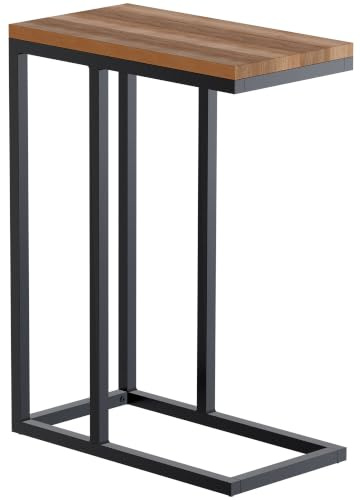 CLP Beistelltisch Manteo aus Eichenholz, eckiger Nachttisch, Sofatisch mit pulverbeschichtetem Metallgestell und Bodenschonern, Größe: 46x25x63 cm