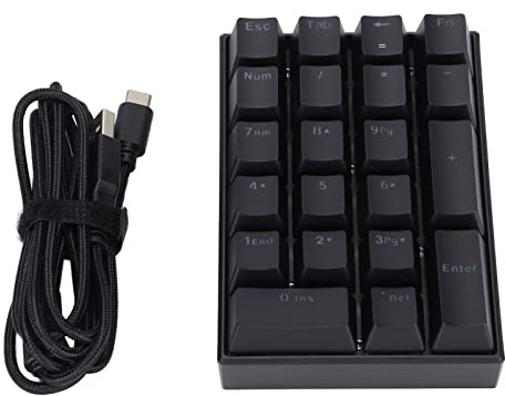 NutriEss Teclado con cable escalonado, robusto, retroiluminado, 21 teclas, teclado mecánico LED, eje verde (interruptor rojo)
