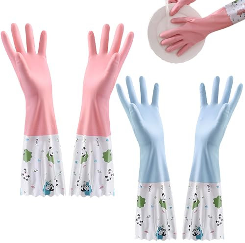 LHLZNB wide mouth Velvet lining Marigold Glove Medium for，washing up gloves large，kitchen gloves for washing dishes，Applicable to kitchen Premium Rubber Gloves for Work (Blue+Pink)