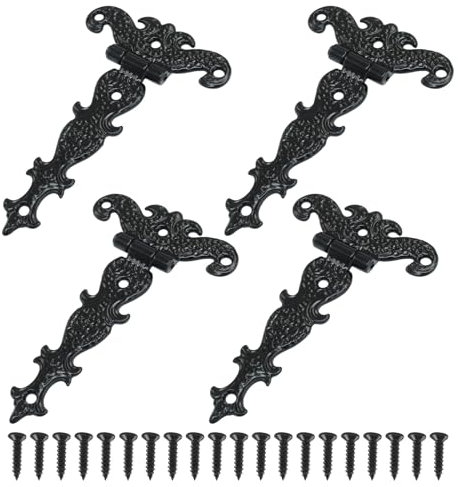 Cjueiom 4Pcs T Hinges Heavy Duty, 3 Inch Black Gate Hinges, Fancy Door Hardware for Wood Barn, Shed, Cabinet, Fence