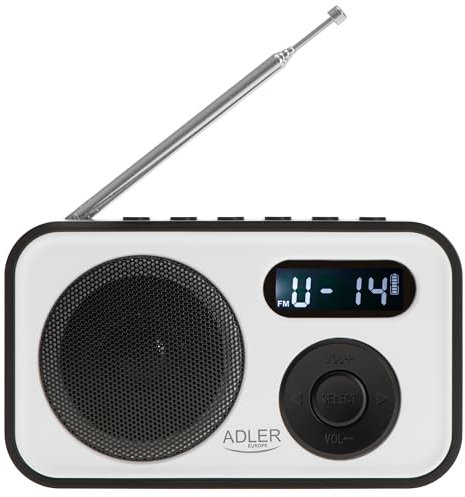 Adler Radio Digital Am/FM Portátil AD 1906, Pantalla LCD, Control de Volumen, USB, Antena Telescópica, Alimentación por Batería, Blanco y Negro