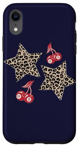 Leopard Star & Cherry Ball 8 On Navy Blue Y2K Gepard Hülle für iPhone XR