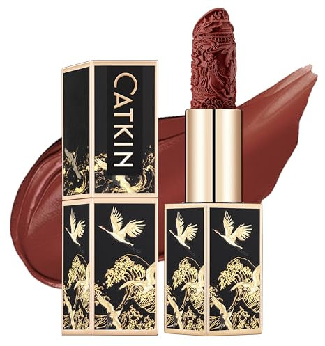 CATKIN Dark Red Lipstick, Semi-Matte, Long Lasting, High Impact, Moisturizing Formula, enriched with Avocado Oil and Vitamin E, 3.2g