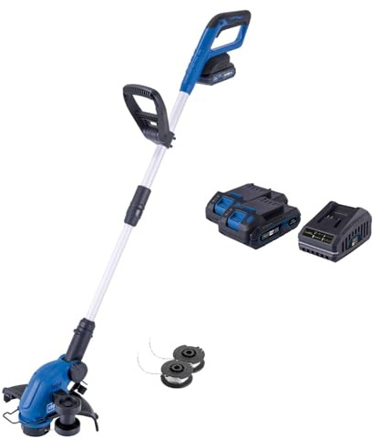 Scheppach Coupe-bordure sans fil C-LT300-X 20 V - Largeur de coupe : 300 mm - Longueur du fil : 3 m - Hauteur réglable jusqu'à 270 mm - Inclinaison de 0 à 90° - 2 bobines de fil - Avec batterie 2 x 2