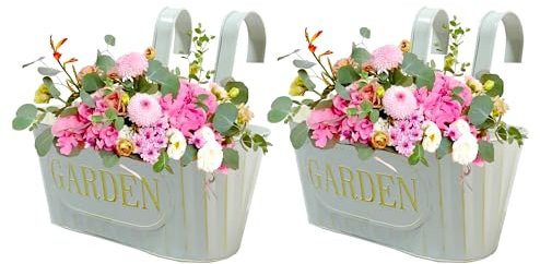 Shiawase 2 Pièces Pots de Fleurs à Suspendre Rétro Métal avec Double Crochet, 27cm Grands Pots de Plantes, Jardiniere Suspendue avec Trou de Drainage, pour Balcon Clôture Jardin Maison Décor