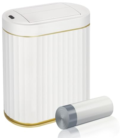 ELPHECO Bathroom Trash Can with Lid Butterfly, Motion Sensor Trash Can Bathroom Decor Automatic Garbage Can Wastebasket Bathroom Accessories, Kitchen, Living Room, Office, White Gold