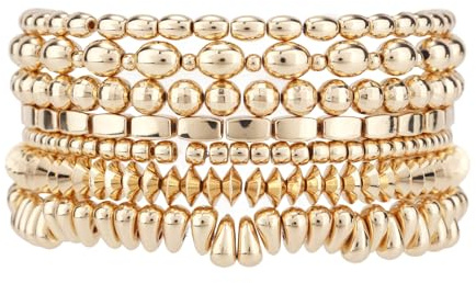 Mikovivi 7pz Braccialetto con Perline d'Oro per le Donne, Elegante Elastico Braccialetto di Perle Set con Carino Rosa Scatola Moda Gioielli da Polso d'Oro per il Compleanno Celebrazione