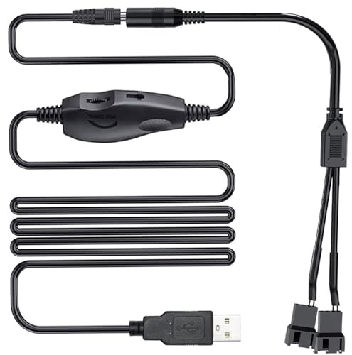 RUNCCI-YUN 12V USB Lüfter-Controller, USB DC 5 V auf 12 V Schritt hoch, 2-poliger Fan-Geschwindigkeitsregler mit 3/4-poligem Fan-Stromversorgungskabel (1 auf 2), Schwarz