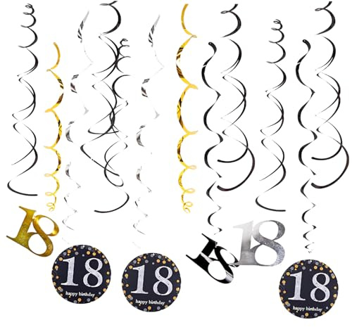 18. Geburtstag Hängend Wirbel Deko Schwarz Gold Geburtstagsdeko Girlande 18 Jahre Junge Deko zum Geburtstag Dekoration 18 Stück