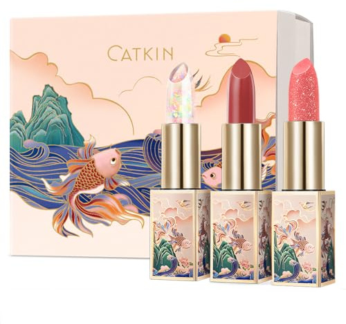 CATKIN Moonlight Lip Balm, Natural Color Tinted Lip Balm, Chapstick Lip Balms with Vitamin E for 8h Moisture for Dry Cracked Lips, 3.5g, 3pcs Gift Box (04+06+09)