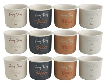 hausleben 12er Set Espressotassen 90ml mit Henkel | New Bone China | innen weiß, außen farbig | 4 Farben sortiert: Braun, Creme, Grau, Anthrazit | Kaffeetassen für Espresso & Ristretto