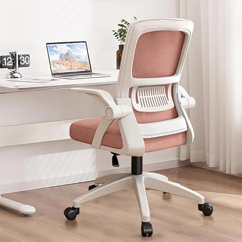 XUEGW Sedia da Ufficio Ergonomica - Sedia Girevole in Rete Traspirante con Braccioli Ribaltabili e Supporto Lombare per Computer - Ufficio Domestico(Rosa)