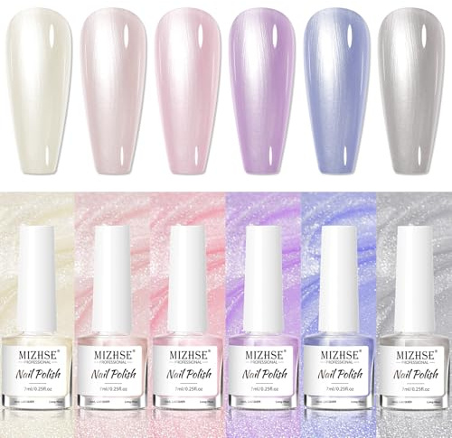 MIZHSE Perlmutt Nagellack Set Ohne UV 6 Farben Nail Polish Schnelltrocknend | Pearl Schimmer Effect, Perlmutt Nagellack, Nageldesign, Pearl Nail Polish, 7ml x 6
