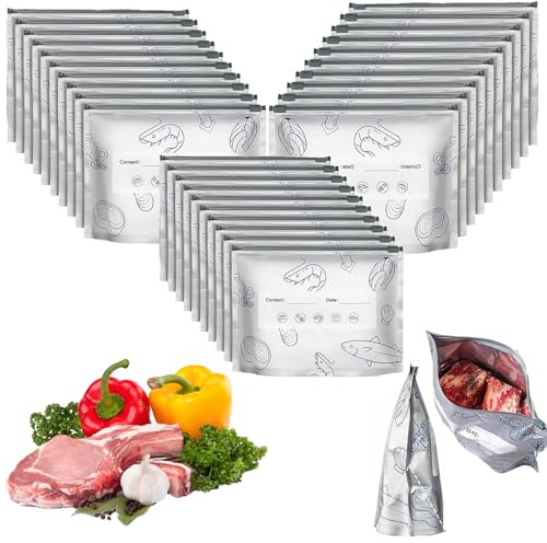 Aluminiumfolienbeutel,Küchenfolie,zum Aufstellen für Fleisch(30 Stück) | Gefrierbeutel,Alufolie,verschließbare Aufbewahrungsbeutel, Aluminiumfolie,3 Größen,gefriergeeignet,auslaufsicher.