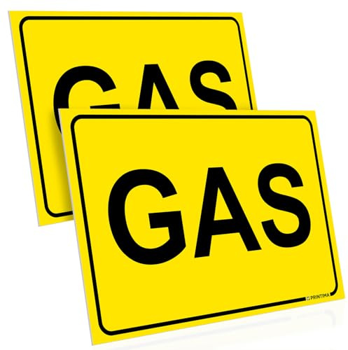 PRINTIMA 2er Set PVC Schild „GAS“ 32x21 cm – Gelbes Warnschild mit Montagedübeln – Sicherheitskennzeichnung für Gasleitungen, Technikräume und Anlagen innen & außen