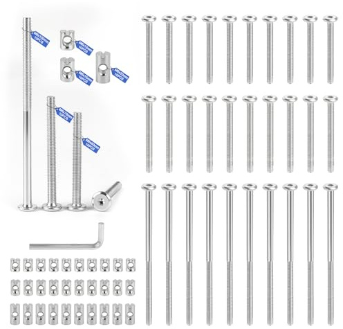 SUPAWAY Kit de 60 vis pour meubles avec écrous cylindriques (Set B) incluant des écrous transversaux symétriques M6x13/15/20mm et des vis M6x60/70/120mm (10 de chaque) Vis d'assemblage pour lits bébé