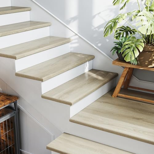 neu.holz Treppenstufen Verkleidung Bunschoten 2er Set Treppenverkleidung zum Kleben 120 x 32 x 4,6 cm mit Treppenkantenprofil PVC Treppenbelag Tessuto Milan