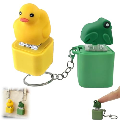 Enten und Frösche Quaken Schlüsselanhänger, Wiederaufladbarer Sensorik Spielzeug mit Bunten Lichtern und Sound, Enten Tastatur Tastenkappen Schlüsselanhänger Ängste Stressabbau