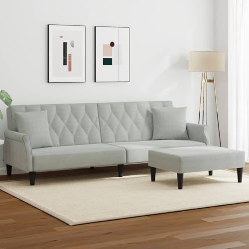 Yisssmeng Schlafsofa 2-Sitzer Hellgrau Samt 216 x 84,5 cm verstellbare Rückenlehne mit Ottomane ausziehbares Gästebett für Wohnzimmer Home Office Schlafcouch modern