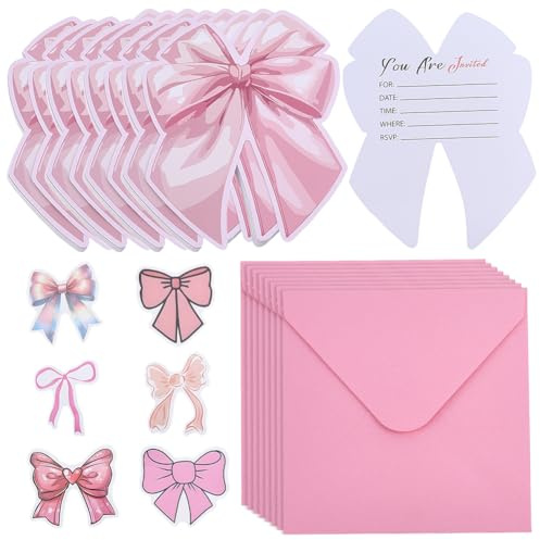 NBEADS 30 Ensemble D'Invitations Roses, Cartes en Papier avec Nœud Enveloppes et Autocollants pour Invitations de Mariage D'Anniversaire Ou D'Enterrement de Vie de Jeune Fille, 15.6x12.1cm