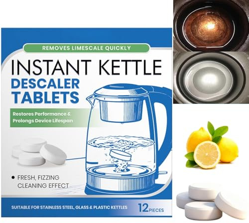 12Pieces Kettle Descaler Tablets, Powerful Limescale Remover for Kettles,Coffee Machines,Fast Dissolving Descaling Tablets, Deep Clean & Restore Heating Efficiency,Descaling Tablets Remove Limescale