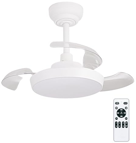 Ventilador de techo con luz con mando 3 aspas, Motor DC 30W+Luz LED,temporizador, 6 velocidades, aspas retráctiles, 3 temperaturas de luz, función verano-invierno Silencioso (Blanco Mate, 30CM)