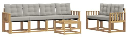 vidaXL Outdoor-Sofagarnitur mit Kissen 7 pcs Weiß und Hellgrau, Gartenmöbel, modernes Outdoor-Sofa, Robustes Terrassenset, Bequeme Sitzgelegenheit für deinen Außenbereich