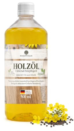 Rocketchair Olio per la cura del legno, 500 ml, 100% vegetale, senza solventi, vegano, senza additivi, biodegradabile, prodotto in Germania