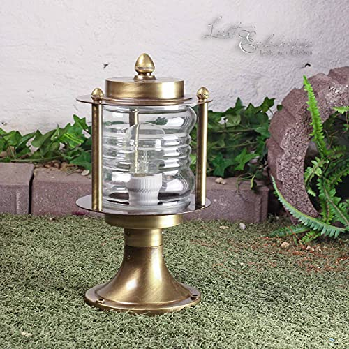 Licht-Erlebnisse Wegeleuchte Antik Echt-Messing Premium Rostfrei Rustikal H:29cm Stehleuchte Sockellampe Gartenbeleuchtung Terrasse