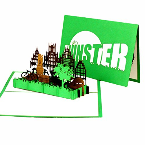 3D Pop Up Karte Münster - Grußkarte Münster - Münsterland, Fahrradkarte, Reisegutschein, Städtetrip & Fahrradtour Münster, handgefertigte Geschenkkarte