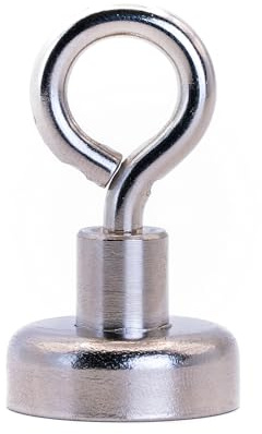 Neodymium Clamping Magnet with M4 Eyebolt for Hanging, Holding or Displaying Items - 20mm Diameter x 34mm High - 16.5kg Pull - Pack of 10