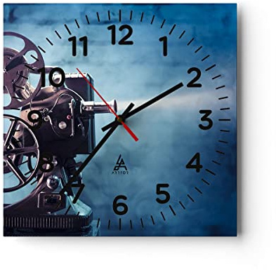 Modern Wanduhr Film projektor gedächtnis Geschichte 30x30cm Quadrat Klein Wand Uhr Glas Analog Zimmeruhren Küche Büro Wohnzimmer Glasuhr Wall Clock Dekoration Design Küchenuhr C4AC30x30-2671