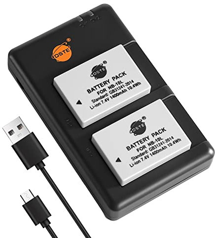 DSTE 2PCS NB-10L (1400mAh/7.4V) Battery Charger Set Compatible for Canon PowerShot G1 X, G15, G16, SX40 HS, SX50 HS Camera