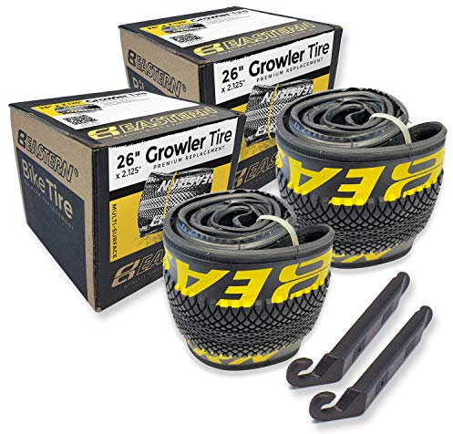 Eastern Bikes Growler Reifen 26 x 2.125 Zoll Ersatz-Kits mit oder ohne Schlauch Inklusive Werkzeug. Passend für Fahrräder 1,75 2,125 Felgen Rädern., Yellow Logo, 2 Pack Without Tubes