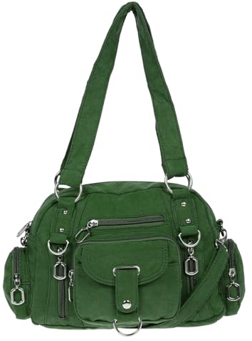 Christian Wippermann - Hochwertige Umhängetasche Damen Stoff Canvas 32x20x10cm - Verstellbarer Riemen 75-145cm - Viele Fächer mit Reißverschluss - Perfekte Canvas Tasche für Arbeit & Freizeit Grün