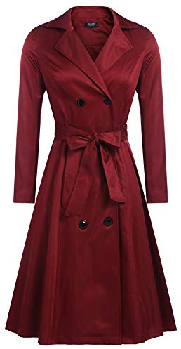 Zeagoo Women's Trench Coats Double-Breasted Long Coat with Belt, Wine Red, M