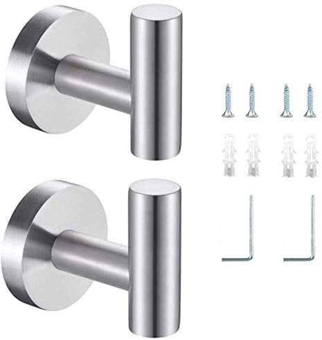 Belerry 2 Pcs Bathroom Wall Mount Towel Hooks - Silver Coat Hooks, Stainless Steel, Heavy Duty, Lavatory, Kitchen, Bedroom, Hotel