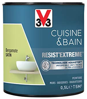 V33 Peinture multi-supports monocouche Cuisine & Bain Resist'Extrême® Satin, Bergamote, 0,5L
