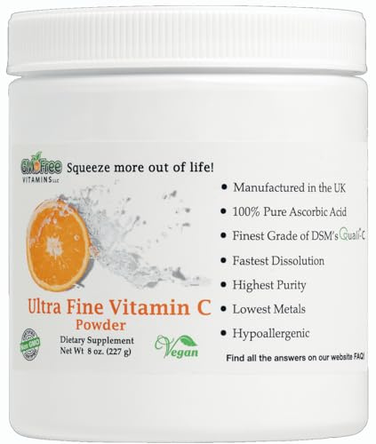 GMO Free Vitamins - Ultra Fine Non GMO Vitamin C Powder, Made in UK - Highest Grade of Quali-C L-Ascorbic Acid for Maximum Bioavailability – Vegan (8 oz.)